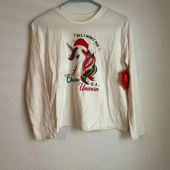 Holiday time girls plus size cream unicorn long sleeve shirt size XXL - Picture 2 of 4